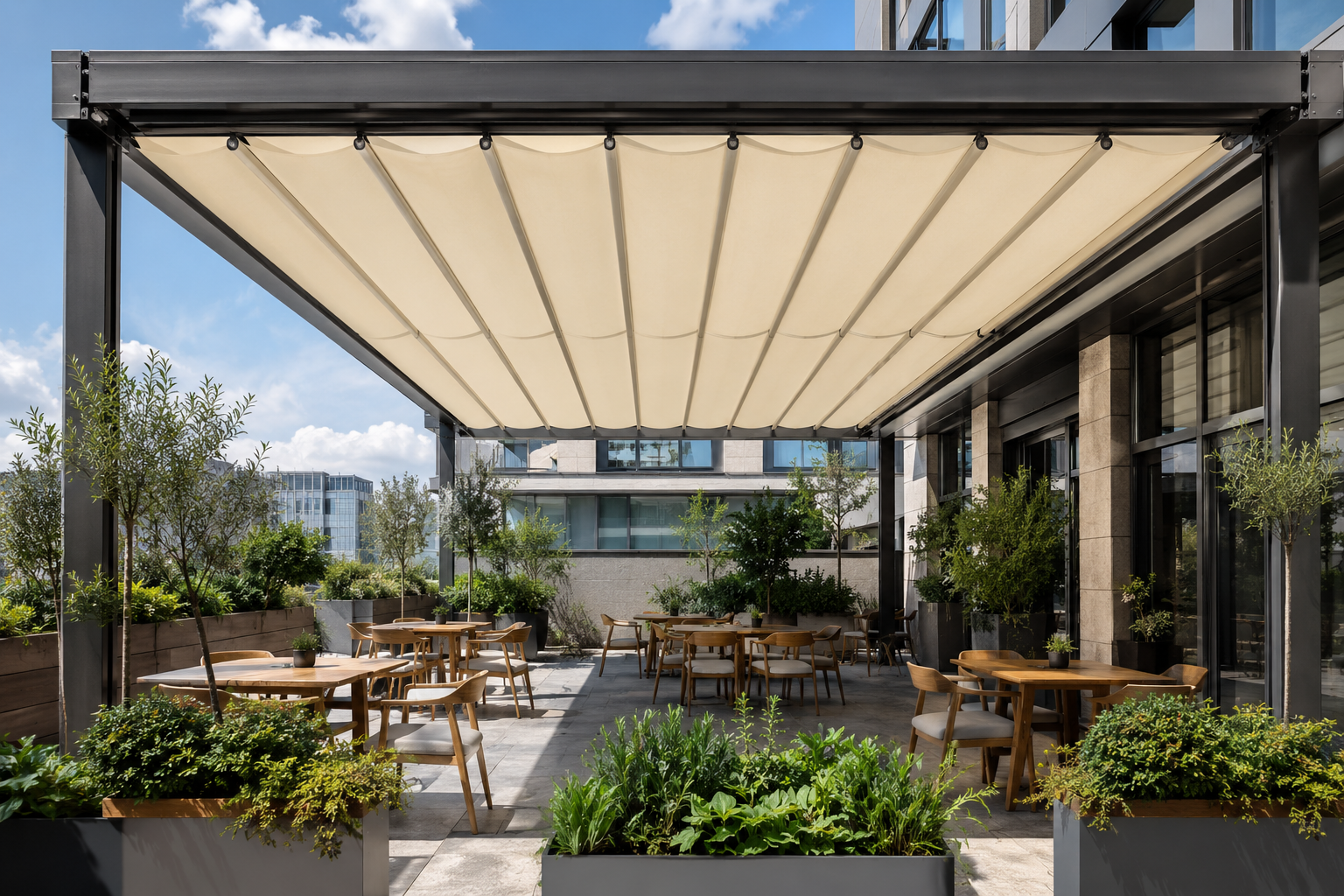 Pergola tente sistemi detay görünümü